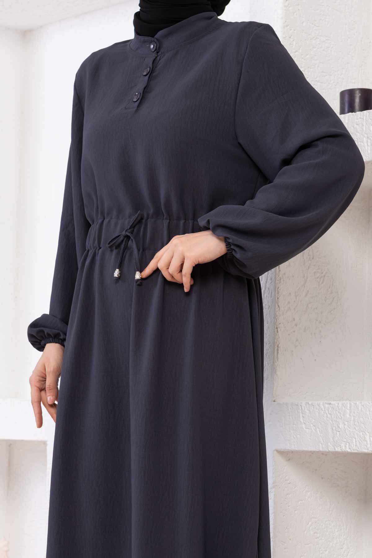 Belden Büzgülü Ayrobin Elbise - Füme