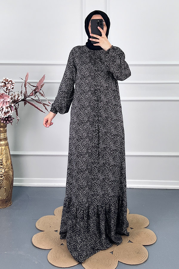 Beli Büzgülü Nokta Elbise - Beyaz