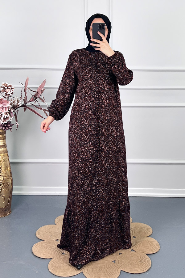 Beli Büzgülü Nokta Elbise - Kiremit