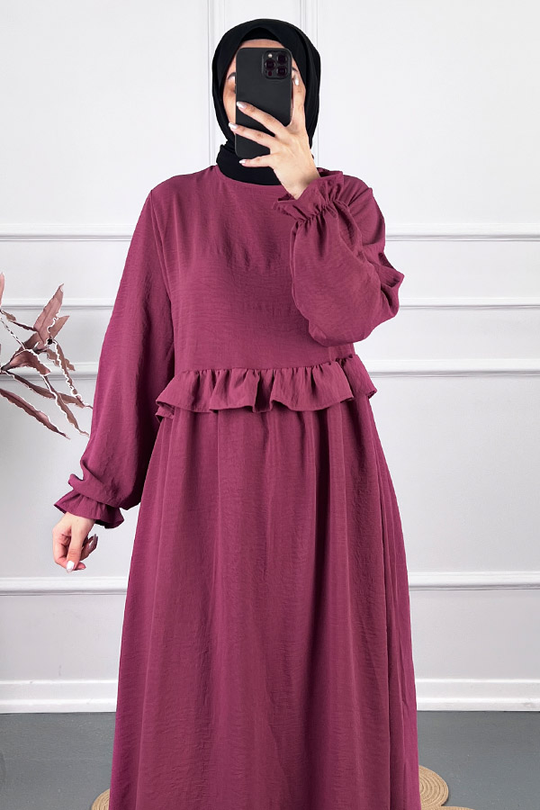 Beli Fırfırlı Elbise - Mor