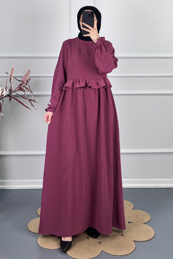 Beli Fırfırlı Elbise - Mor