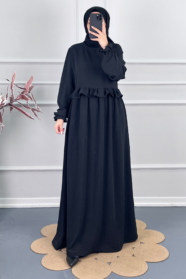 Beli Fırfırlı Elbise - Siyah Beli Fırfırlı Elbise - Siyah