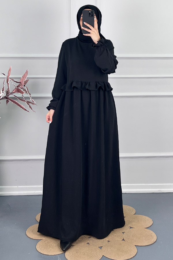 Beli Fırfırlı Elbise - Siyah Beli Fırfırlı Elbise - Siyah