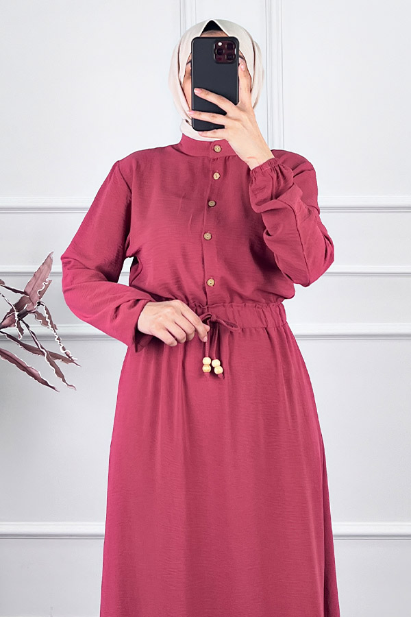 Beli Lastikli Bağlamalı Elbise - Pembe