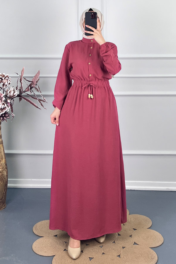 Beli Lastikli Bağlamalı Elbise - Pembe