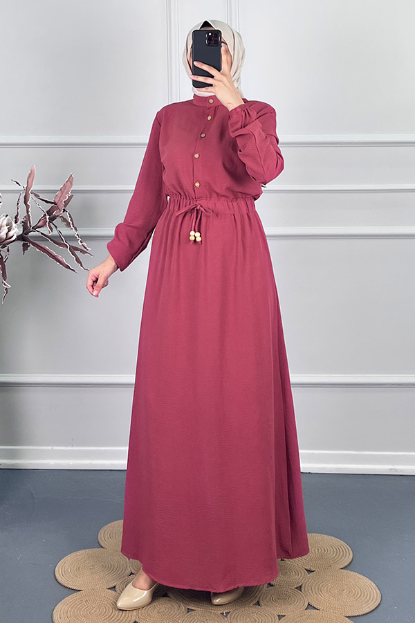 Beli Lastikli Bağlamalı Elbise - Pembe