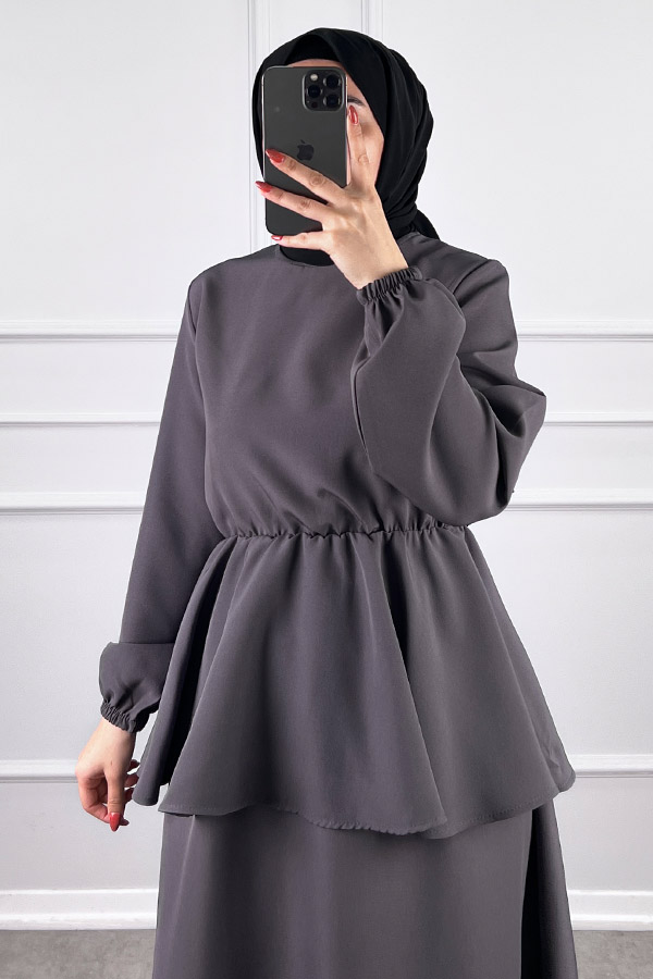 Beli Lastikli Etekli Takım - Gri