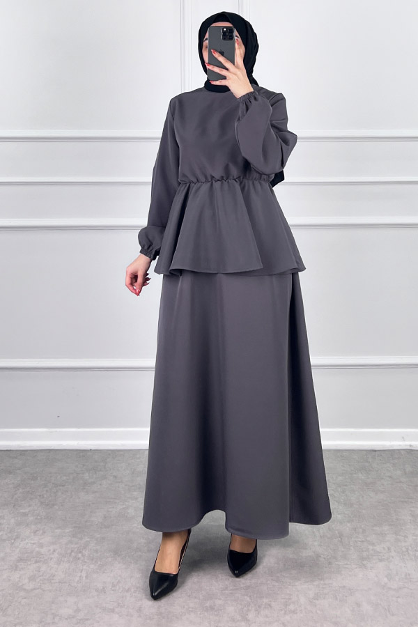 Beli Lastikli Etekli Takım - Gri