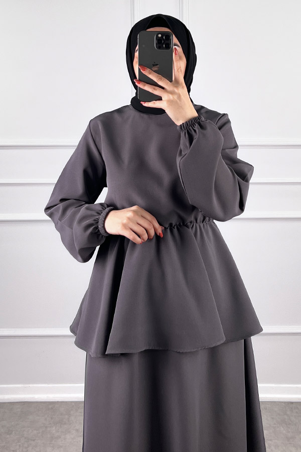 Beli Lastikli Etekli Takım - Gri