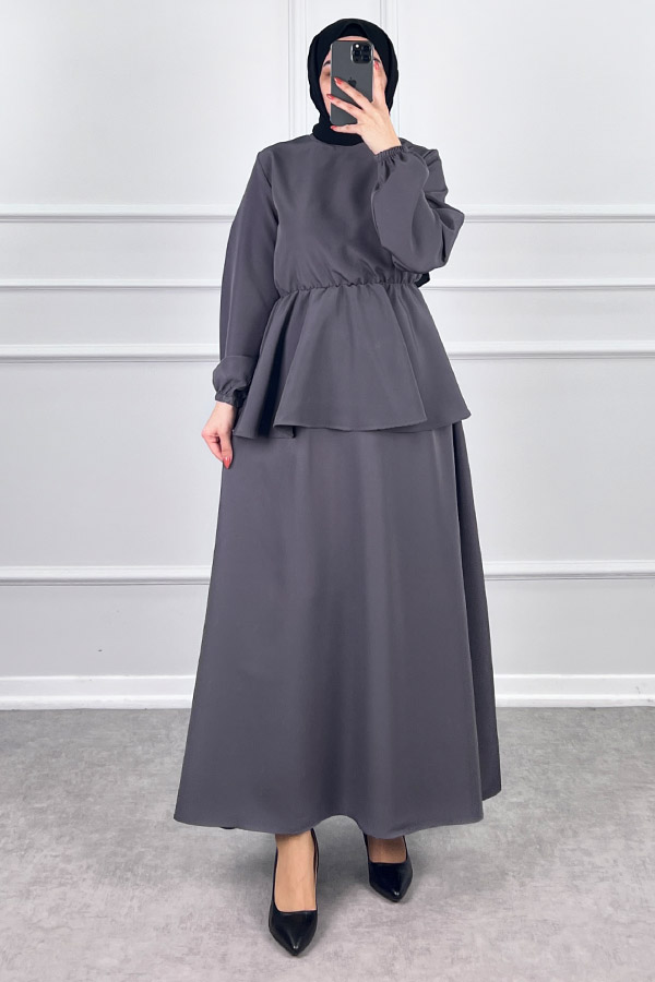 Beli Lastikli Etekli Takım - Gri