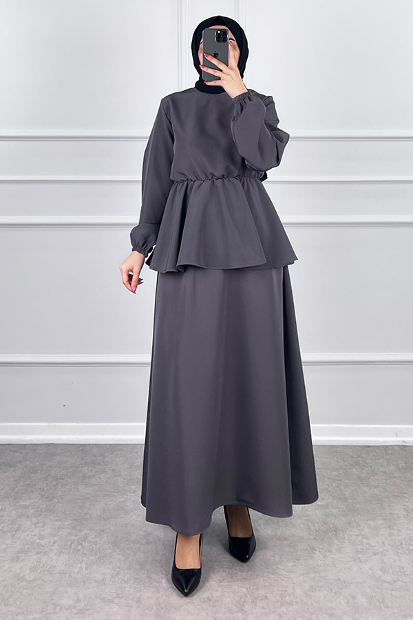 Beli Lastikli Etekli Takım - Gri