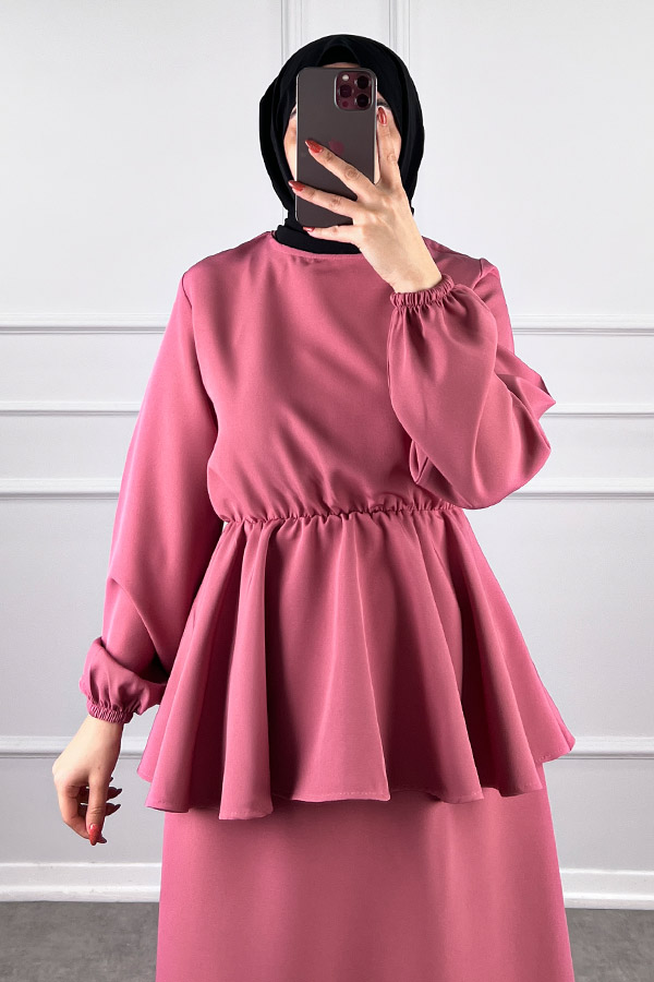 Beli Lastikli Etekli Takım - Pembe