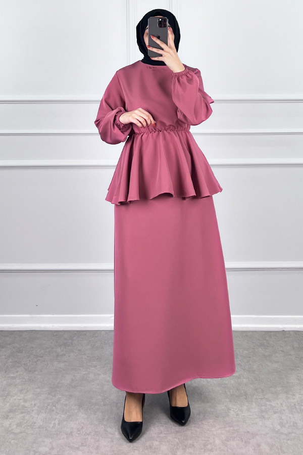 Beli Lastikli Etekli Takım - Pembe