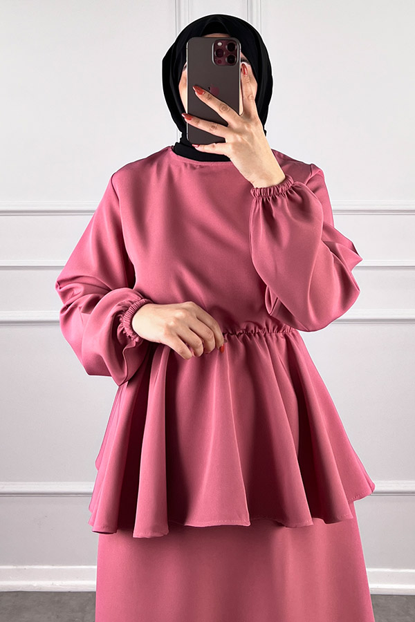 Beli Lastikli Etekli Takım - Pembe