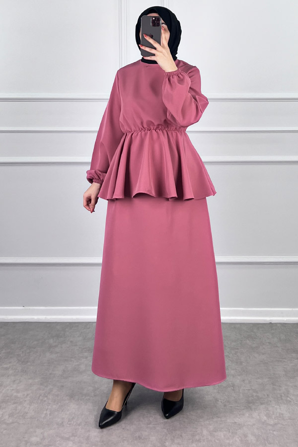 Beli Lastikli Etekli Takım - Pembe