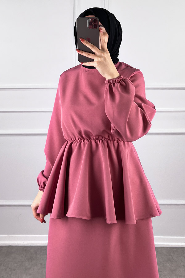 Beli Lastikli Etekli Takım - Pembe