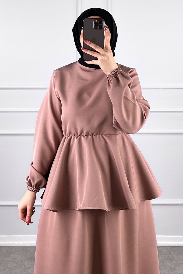 Beli Lastikli Etekli Takım - Pudra Beli Lastikli Etekli Takım - Pudra