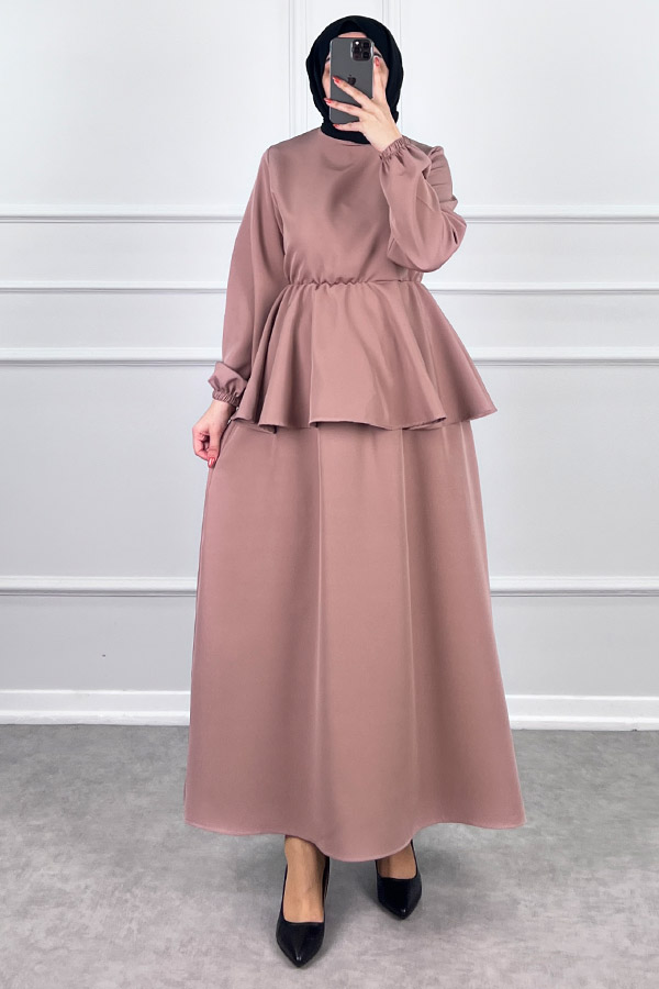 Beli Lastikli Etekli Takım - Pudra Beli Lastikli Etekli Takım - Pudra