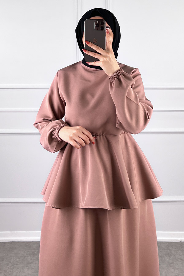 Beli Lastikli Etekli Takım - Pudra Beli Lastikli Etekli Takım - Pudra