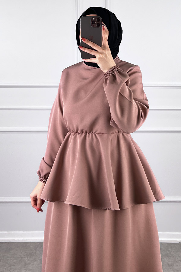 Beli Lastikli Etekli Takım - Pudra Beli Lastikli Etekli Takım - Pudra