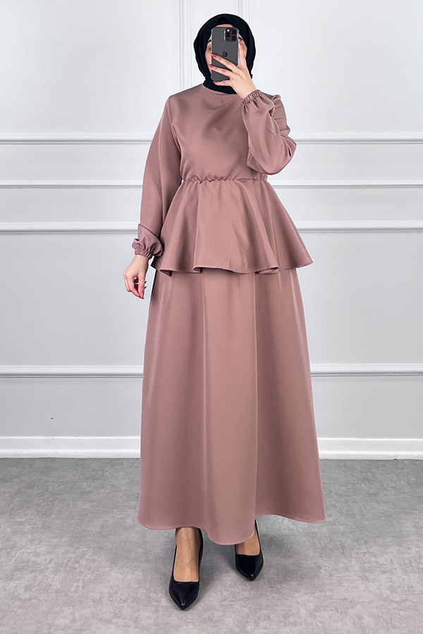 Beli Lastikli Etekli Takım - Pudra Beli Lastikli Etekli Takım - Pudra