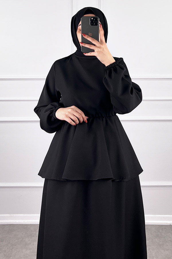 Beli Lastikli Etekli Takım - Siyah