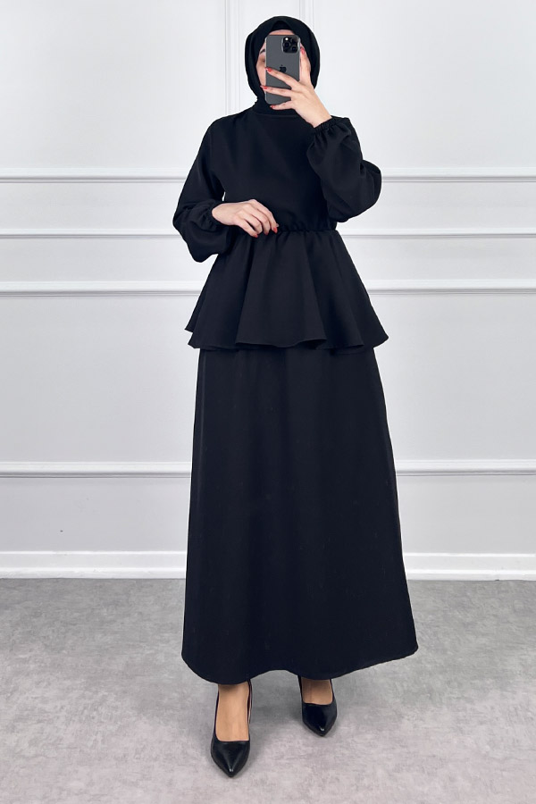 Beli Lastikli Etekli Takım - Siyah