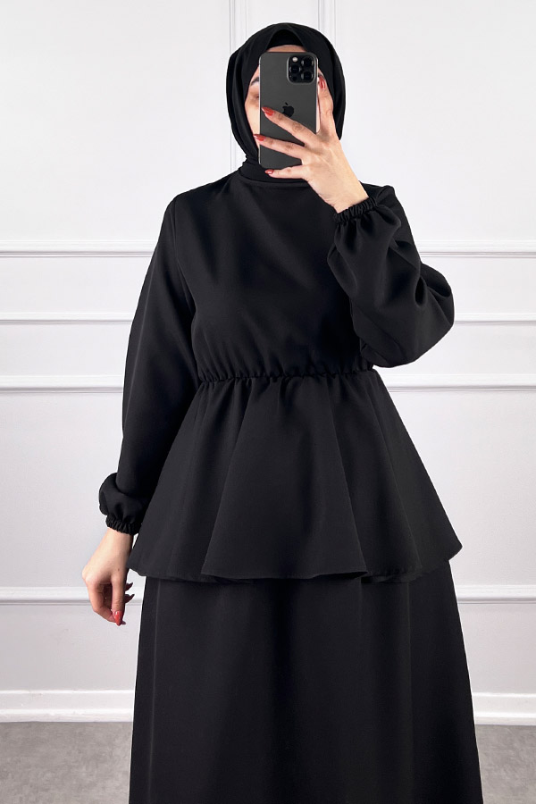 Beli Lastikli Etekli Takım - Siyah