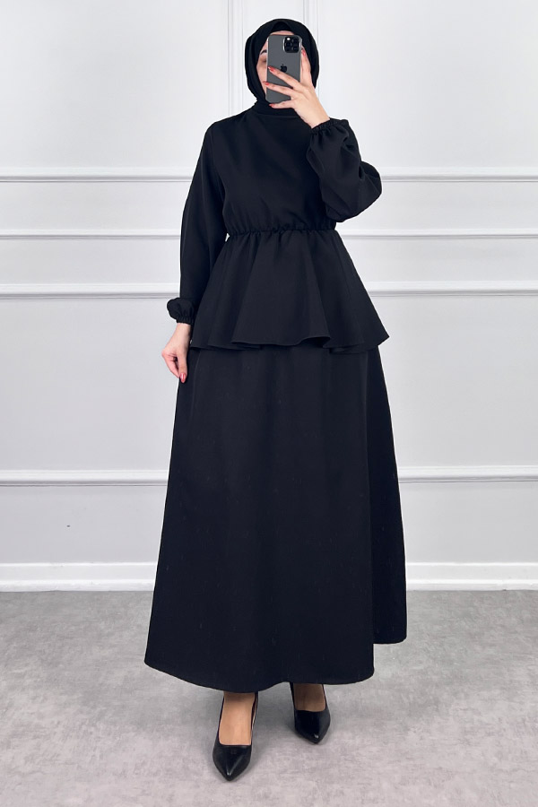 Beli Lastikli Etekli Takım - Siyah