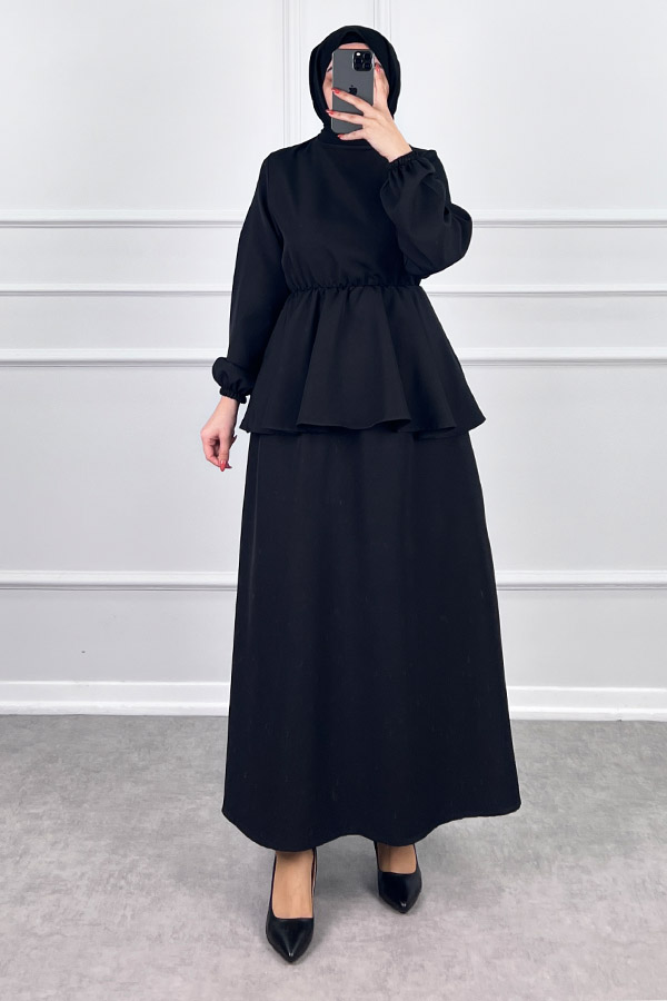 Beli Lastikli Etekli Takım - Siyah