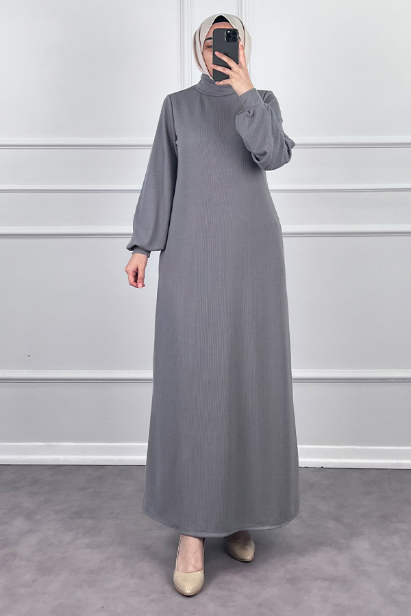 Boğazlı Elbise - Gri