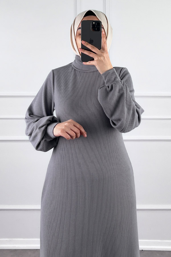Boğazlı Elbise - Gri