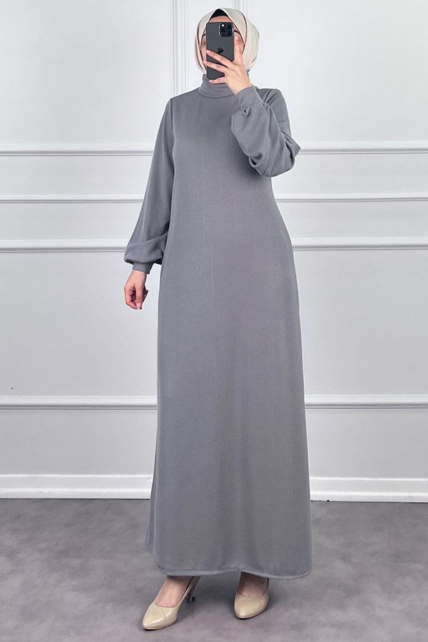 Boğazlı Elbise - Gri