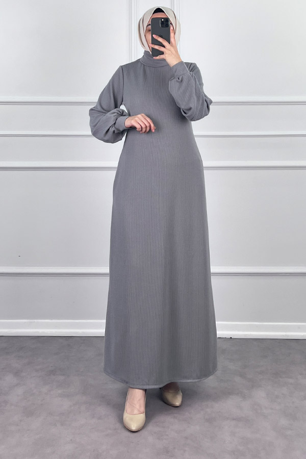 Boğazlı Elbise - Gri