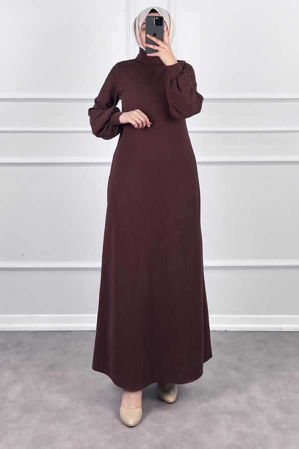 Boğazlı Elbise - Kahverengi Boğazlı Elbise - Kahverengi