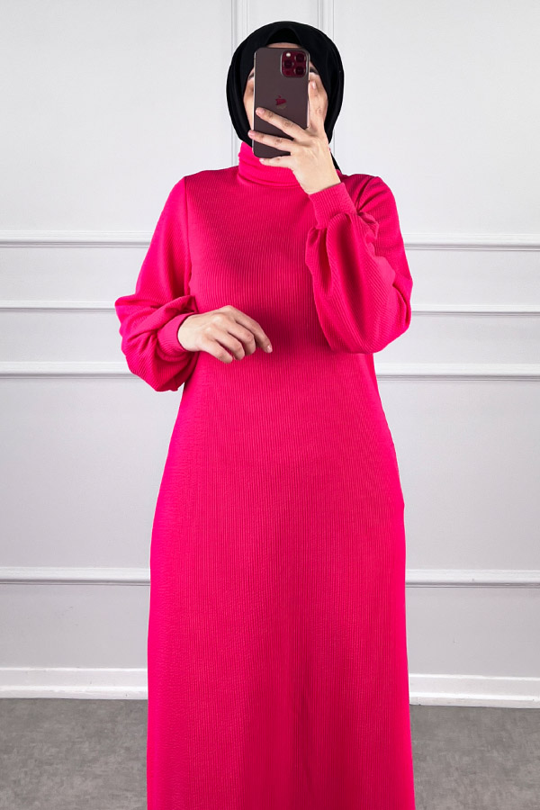 Boğazlı Elbise - Pembe