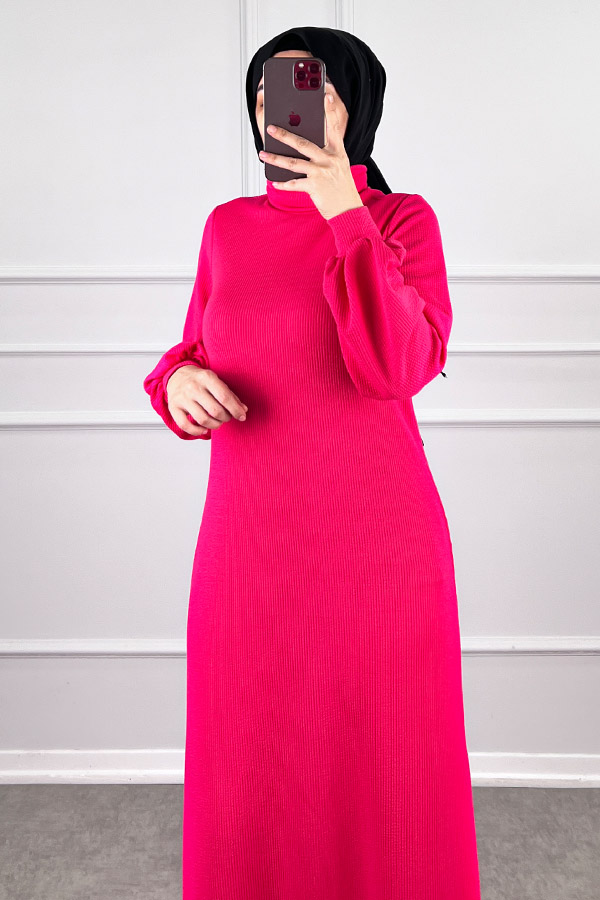 Boğazlı Elbise - Pembe