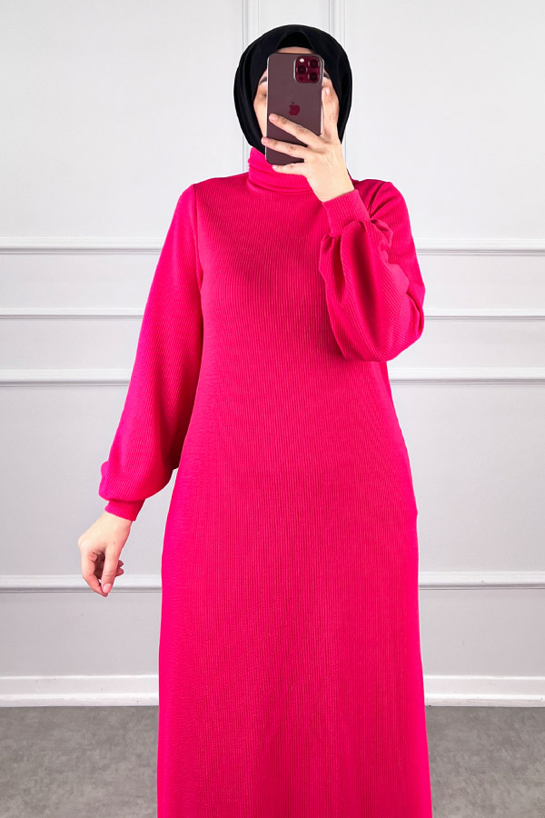 Boğazlı Elbise - Pembe