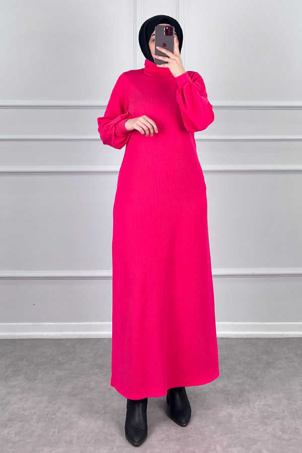 Boğazlı Elbise - Pembe