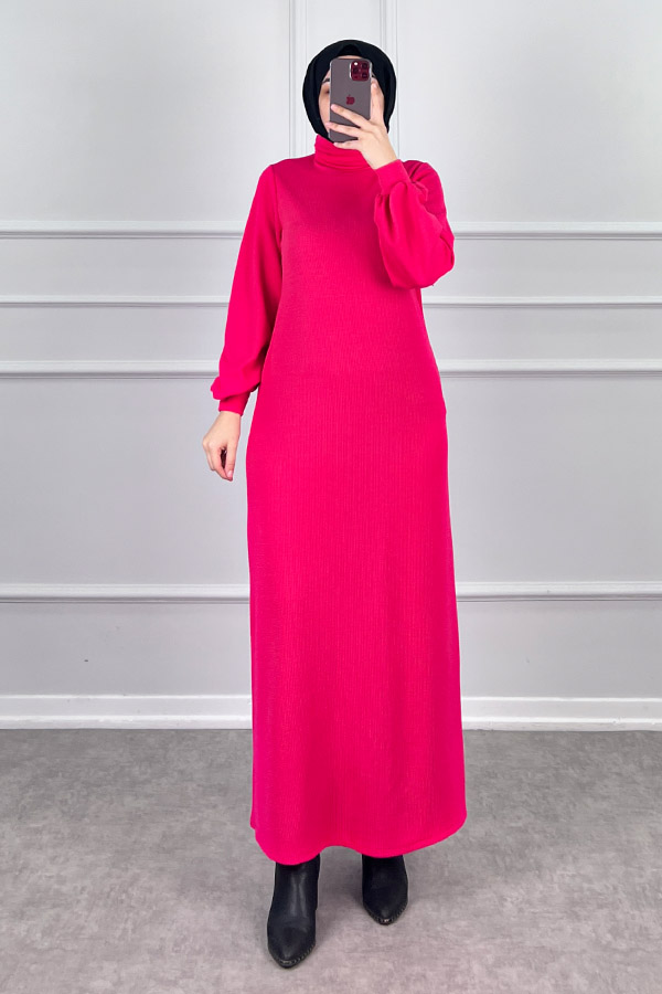 Boğazlı Elbise - Pembe