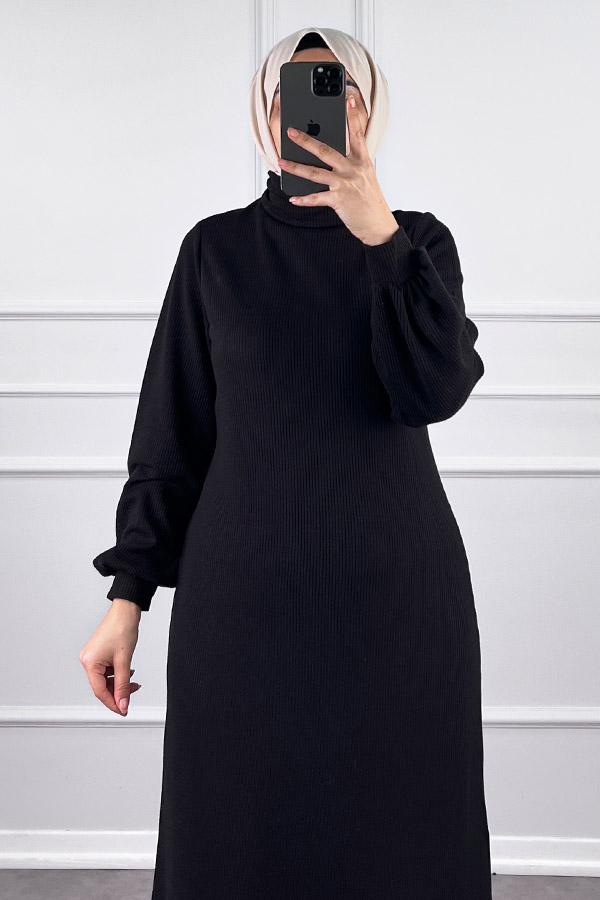 Boğazlı Elbise - Siyah