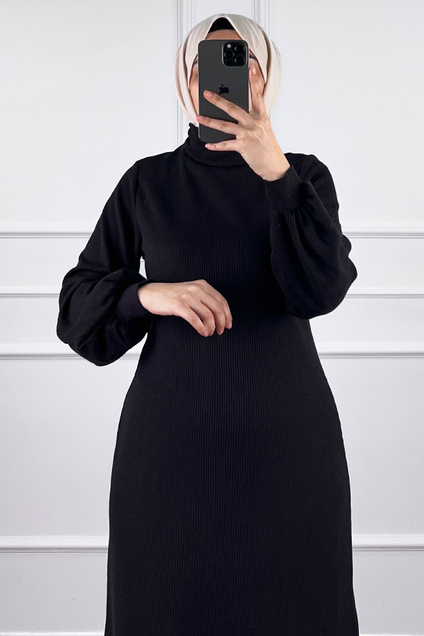 Boğazlı Elbise - Siyah
