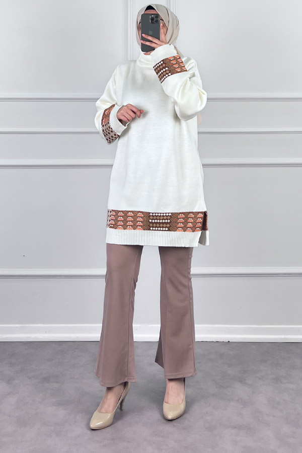 Boğazlı Salaş Triko Kazak - Ekru Boğazlı Salaş Triko Kazak - Ekru