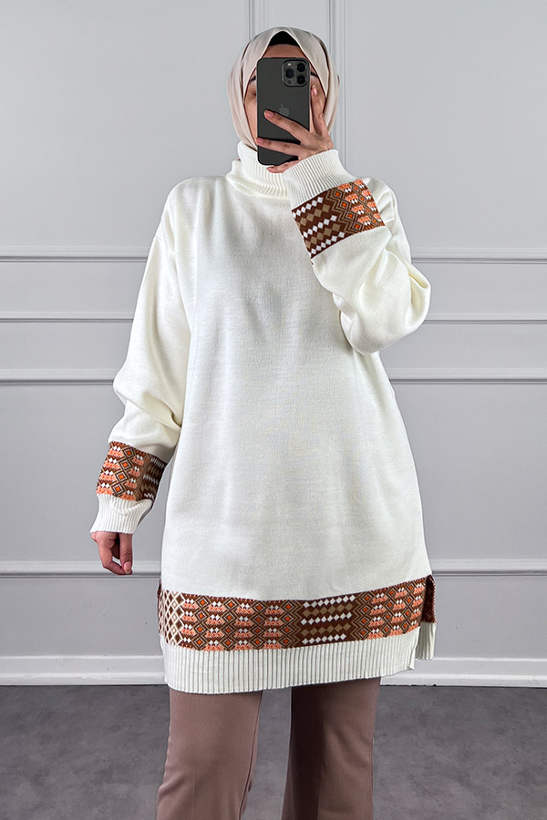 Boğazlı Salaş Triko Kazak - Ekru Boğazlı Salaş Triko Kazak - Ekru