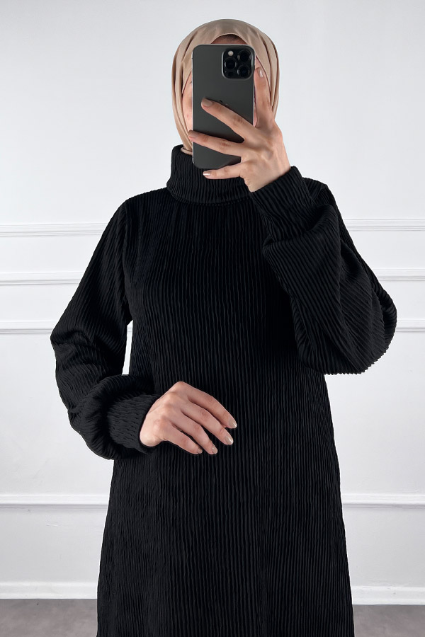 Boğazlı Scuba Kumaş Elbise - Siyah Boğazlı Scuba Kumaş Elbise - Siyah