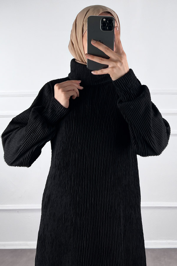 Boğazlı Scuba Kumaş Elbise - Siyah Boğazlı Scuba Kumaş Elbise - Siyah