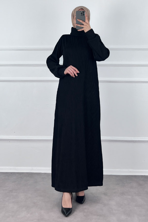 Boğazlı Scuba Kumaş Elbise - Siyah Boğazlı Scuba Kumaş Elbise - Siyah