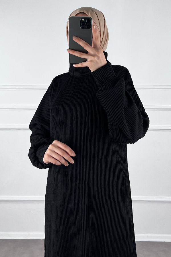 Boğazlı Scuba Kumaş Elbise - Siyah Boğazlı Scuba Kumaş Elbise - Siyah