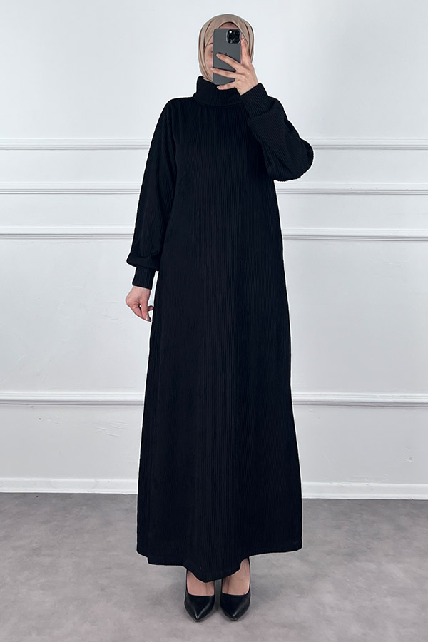 Boğazlı Scuba Kumaş Elbise - Siyah Boğazlı Scuba Kumaş Elbise - Siyah