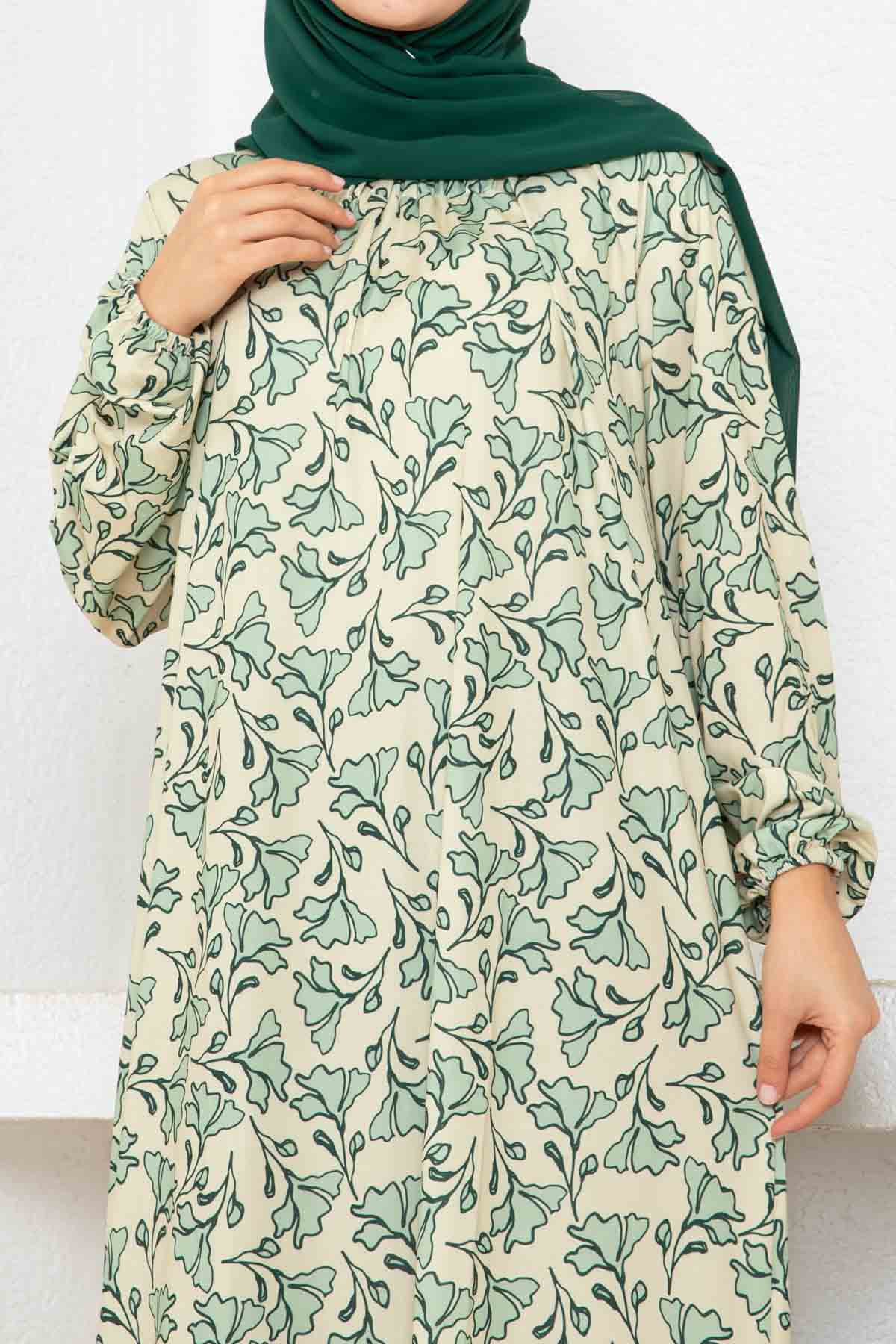 Botanik Desen Ferace Elbise - Taş Botanik Desen Ferace Elbise - Taş